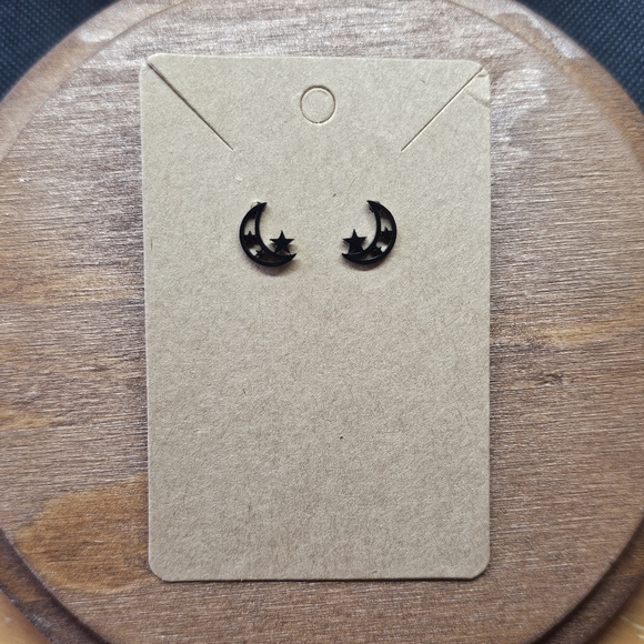 NWT Black Crescent Moon & Stars Stud Earrings - Picture 7 of 11